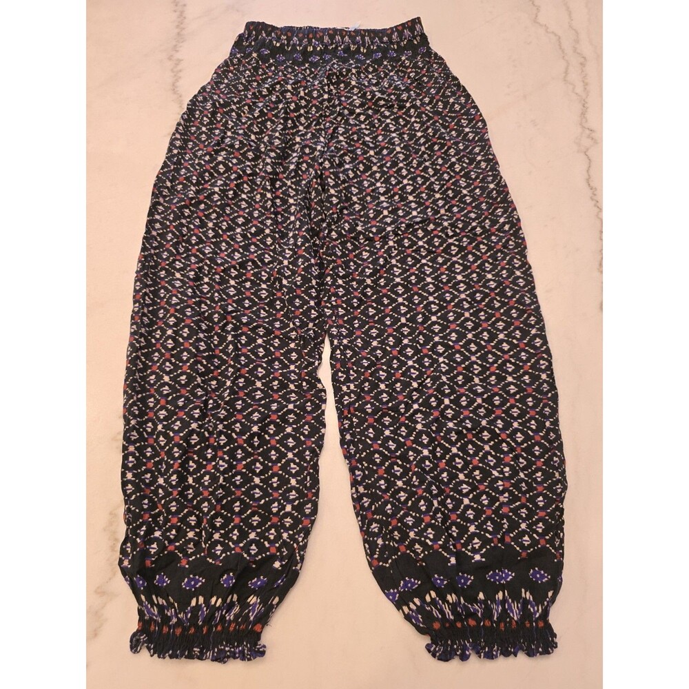 Free People Smocked Balloon Leg Pants Size XS Stretch Geometric Boho Hippy